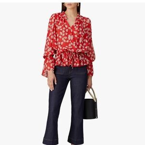 Derek Lam red tie waist long sleeve blouse size 42